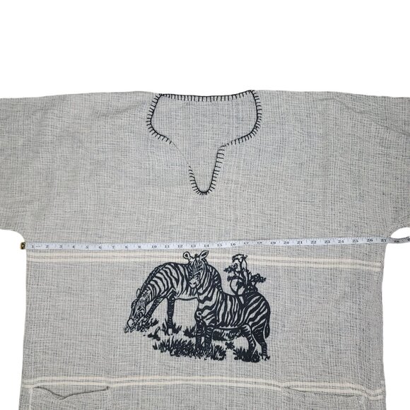 Handwoven Poncho With Zebra Print boho Style Fringe Hem Lightweight Cotton Blend - Picture 5 of 9